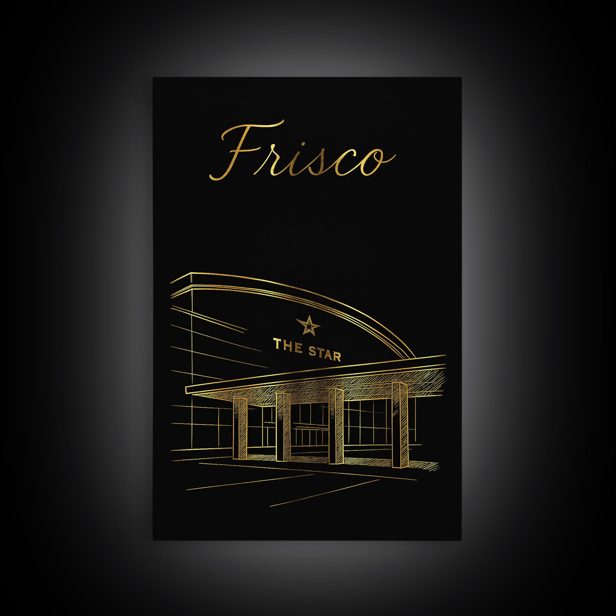 Frisco Travel Poster, Framed Canvas Print, Minimalist Gold Line Art, Frisco Travel Art, Home Office Decor, City Travel Prints, Wall Art