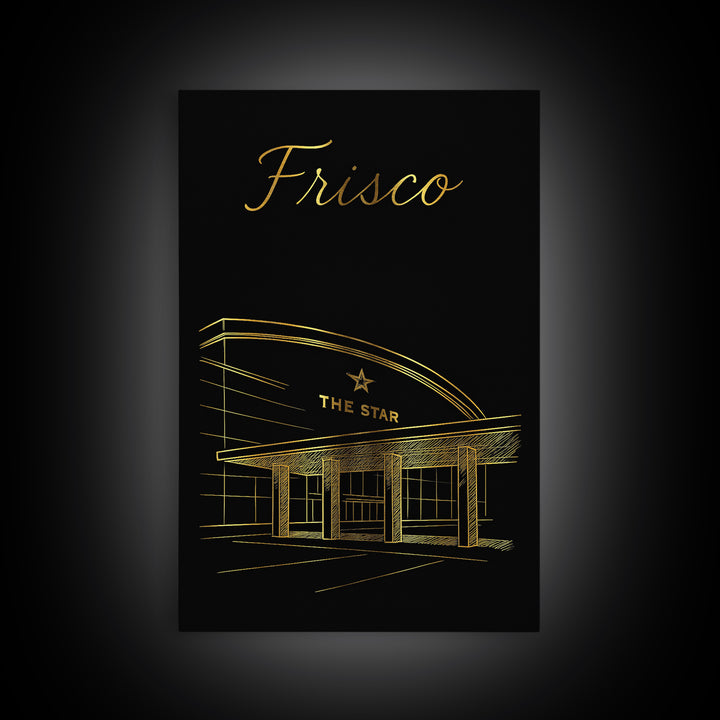 Frisco Travel Poster, Framed Canvas Print, Minimalist Gold Line Art, Frisco Travel Art, Home Office Decor, City Travel Prints, Wall Art