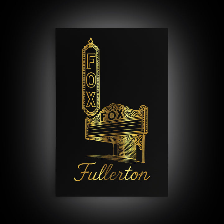 Fullerton California Travel Poster, Canvas Print, Minimalist Gold Line Art, Fullerton City Art, Gift For Travelers, Retro Travel Print