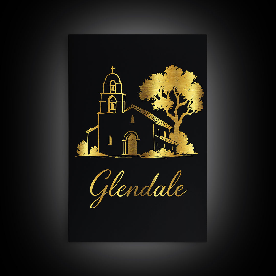 Glendale Arizona Travel Poster, Canvas Print, Black Gold Minimalist Art, Glendale City Art, Fine Art Print, Wall Decor, Wanderlust Decor