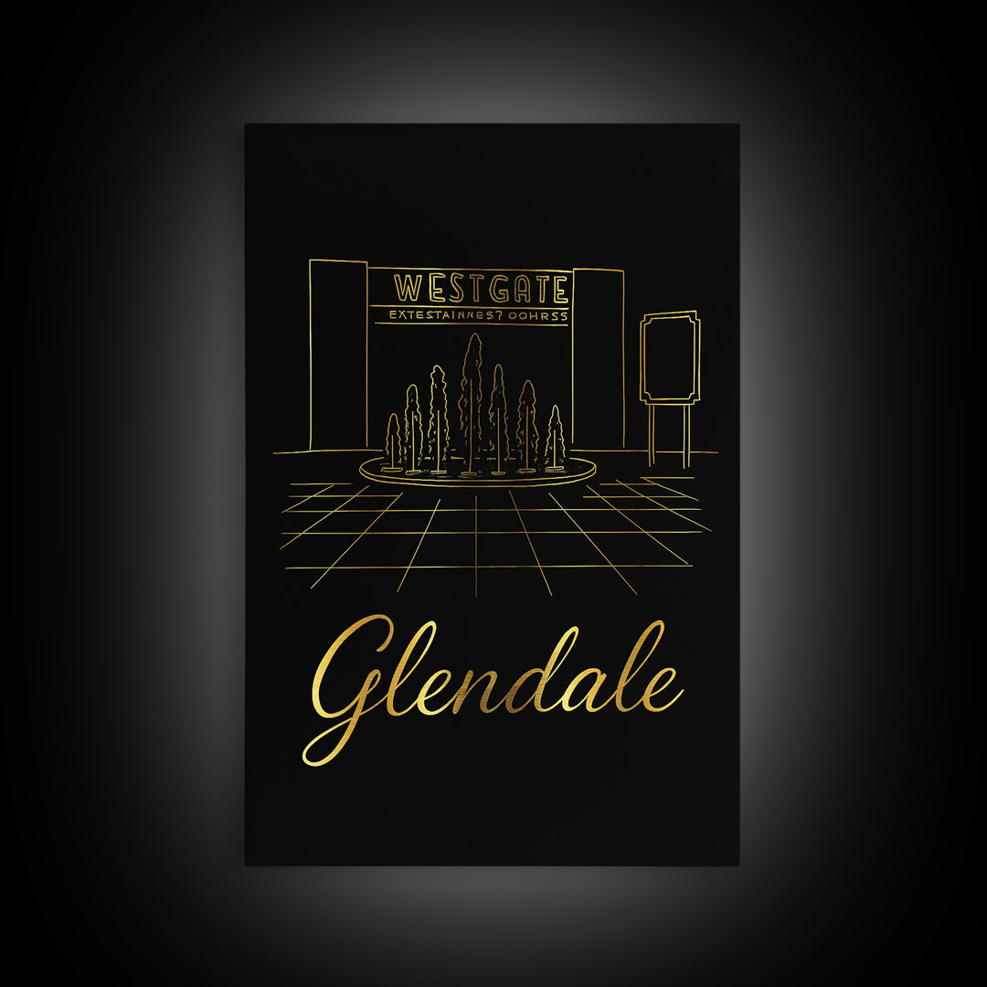 Glendale Travel Poster, Framed Canvas Print, Black Gold Minimalist Art, Glendale Art Print, Travel Art Print, Fine Art Print, Home Decor