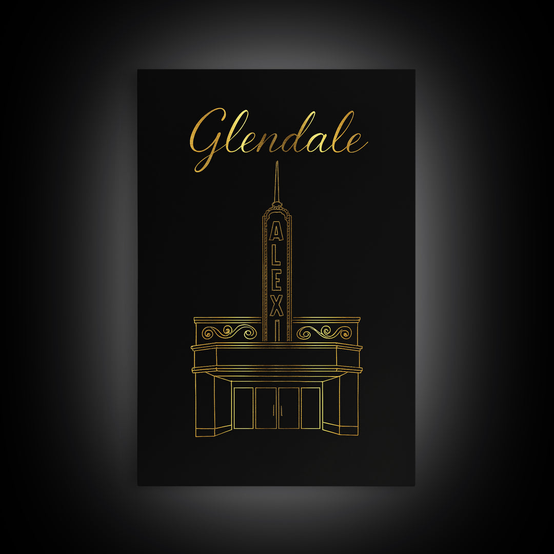 Glendale Travel Poster, Framed Canvas Print, Dark Minimalist Wall Art, Glendale Wall Art, Travel Poster Set, City Art Print, Travel Decor
