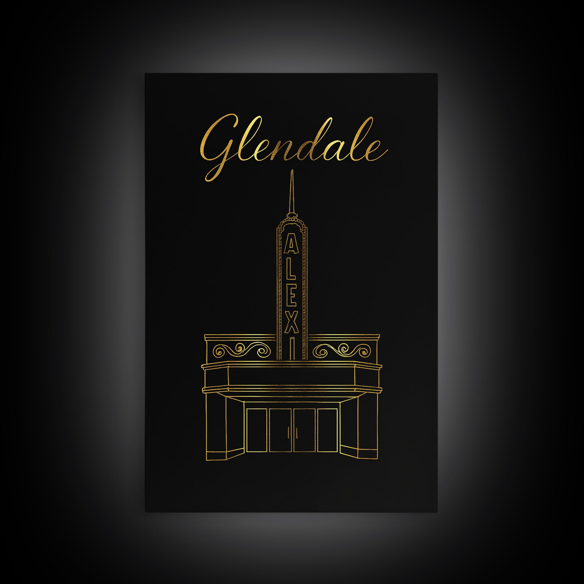 Glendale Travel Poster, Framed Canvas Print, Dark Minimalist Wall Art, Glendale Wall Art, Travel Poster Set, City Art Print, Travel Decor
