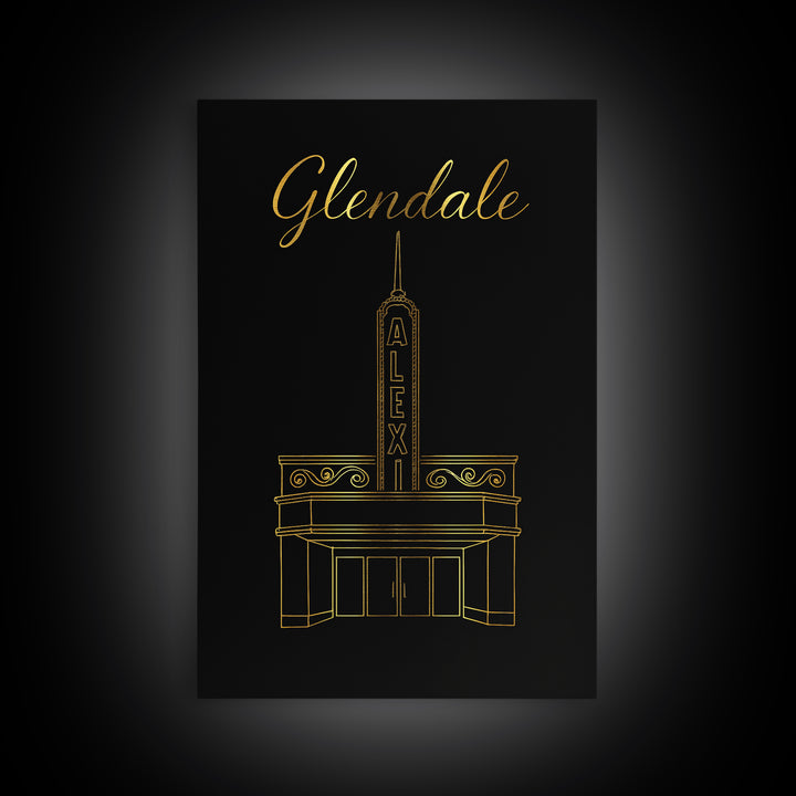 Glendale Travel Poster, Framed Canvas Print, Dark Minimalist Wall Art, Glendale Wall Art, Travel Poster Set, City Art Print, Travel Decor
