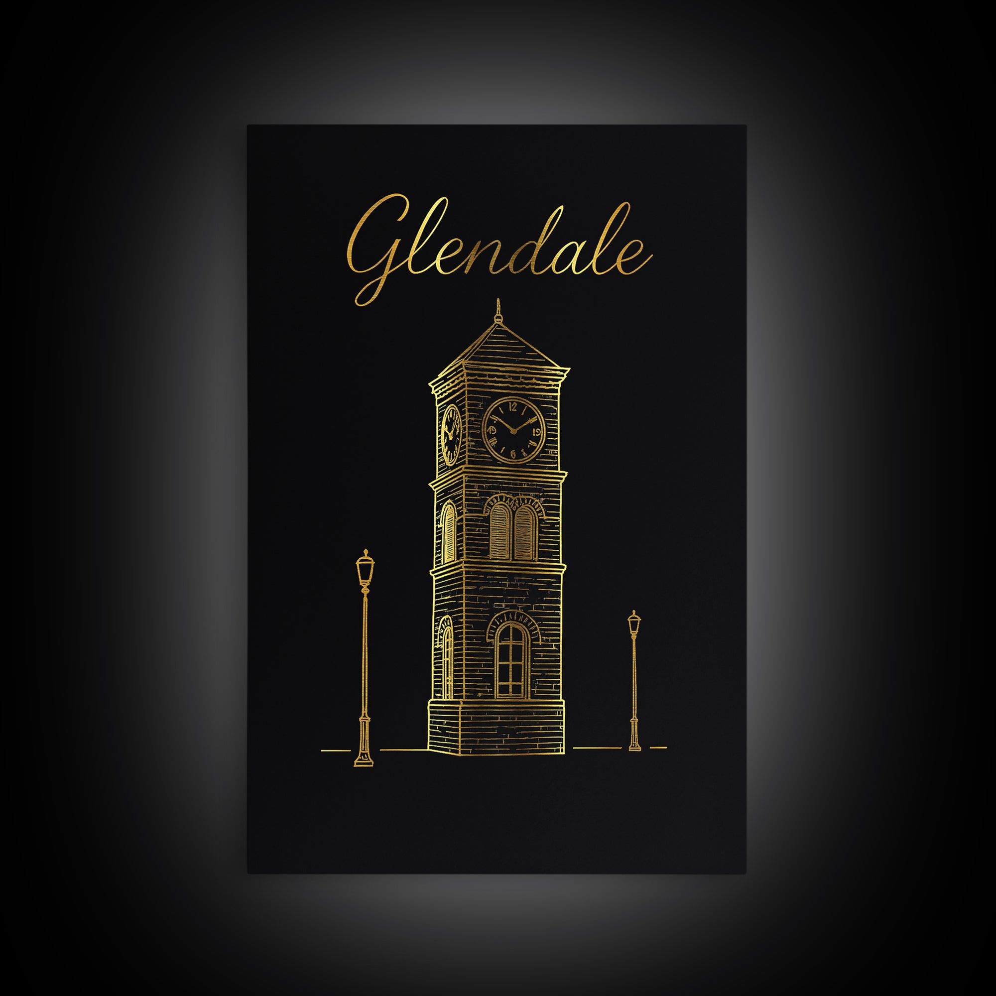 Glendale Travel Poster, Framed Canvas Print, Gold Outline Poster Art, Glendale Wall Art, Retro Travel Print, Wanderlust Decor, Wall Art