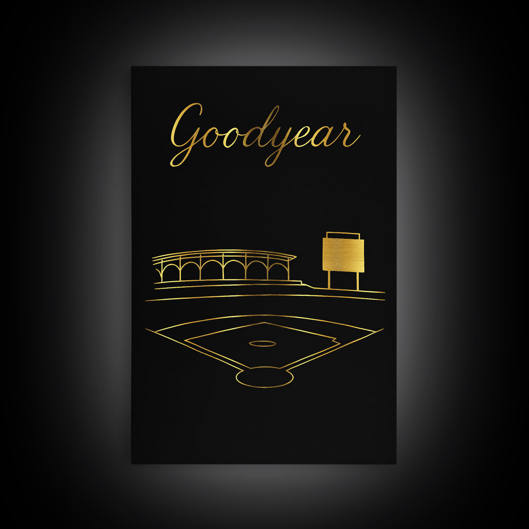 Goodyear Arizona Travel Poster, Framed Canvas Print, Minimalist Gold Line Art, Goodyear Travel Art, Mid Century Wall Art, Home Office Decor