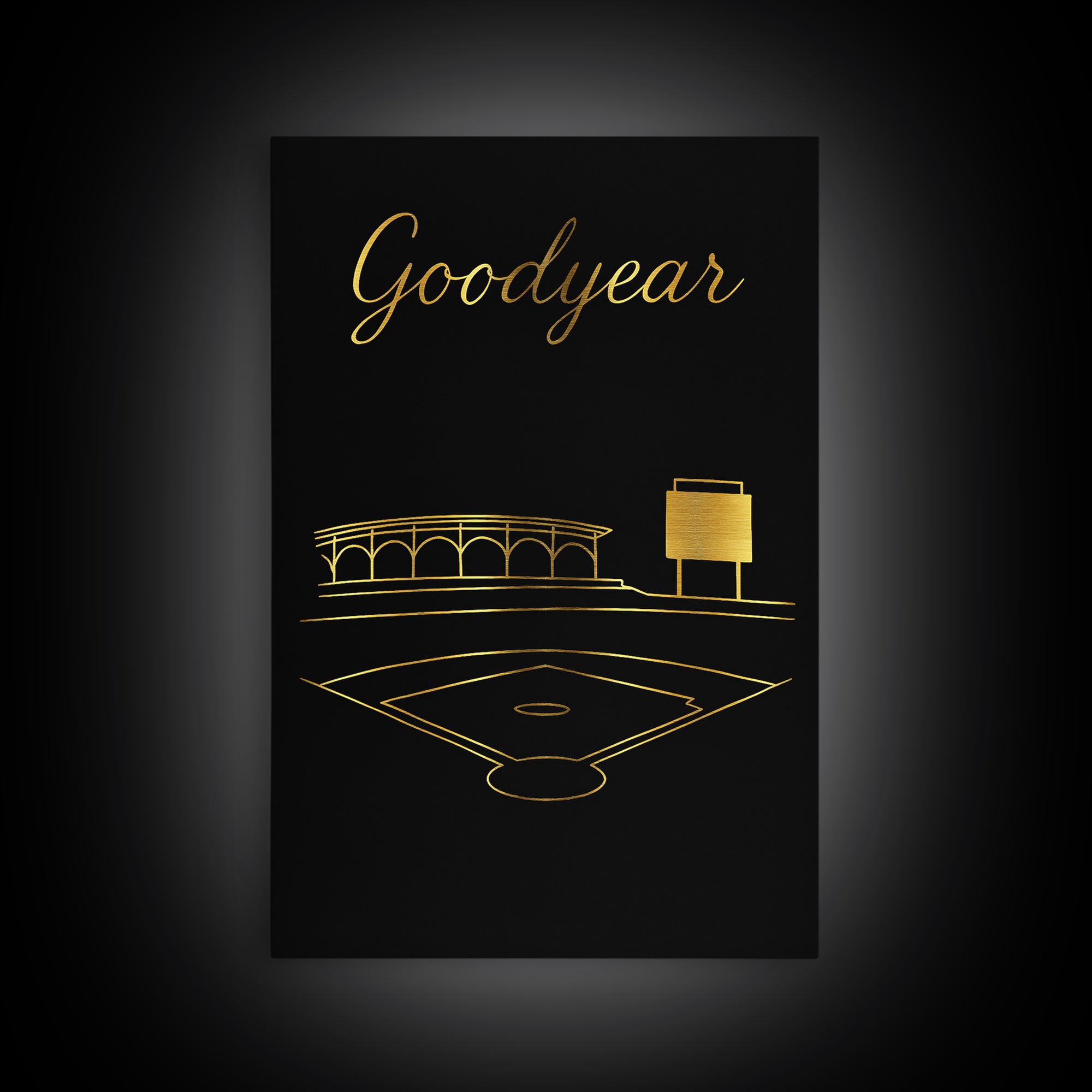 Goodyear Arizona Travel Poster, Framed Canvas Print, Minimalist Gold Line Art, Goodyear Travel Art, Mid Century Wall Art, Home Office Decor