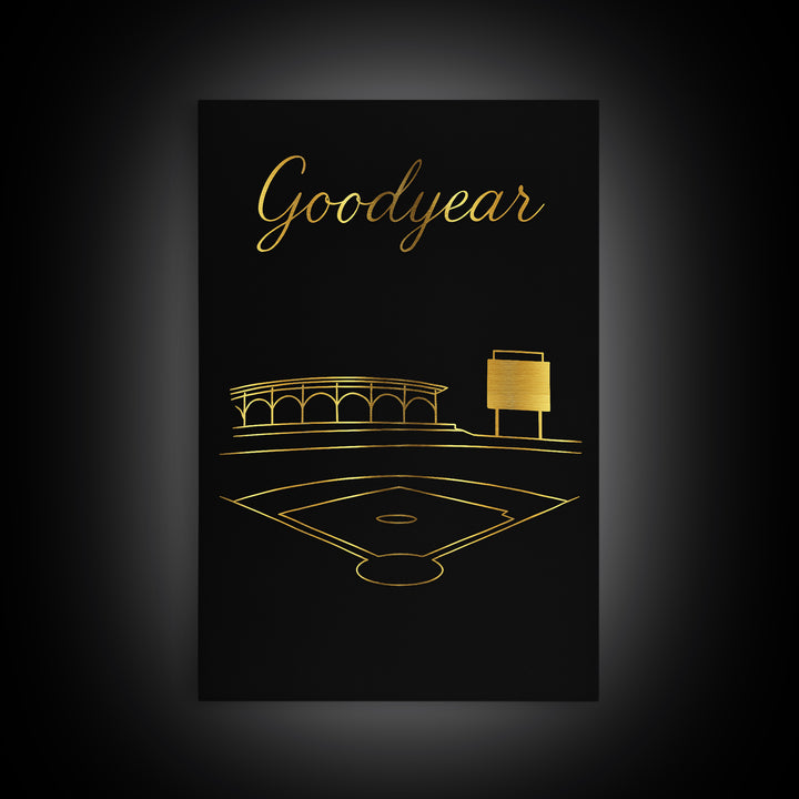 Goodyear Arizona Travel Poster, Framed Canvas Print, Minimalist Gold Line Art, Goodyear Travel Art, Mid Century Wall Art, Home Office Decor