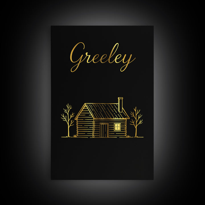 Greeley Colorado Travel Poster, Canvas Print, Gold Outline Poster Art, Greeley Wall Art, Gift For Travelers, Travel Prints, Travel Print