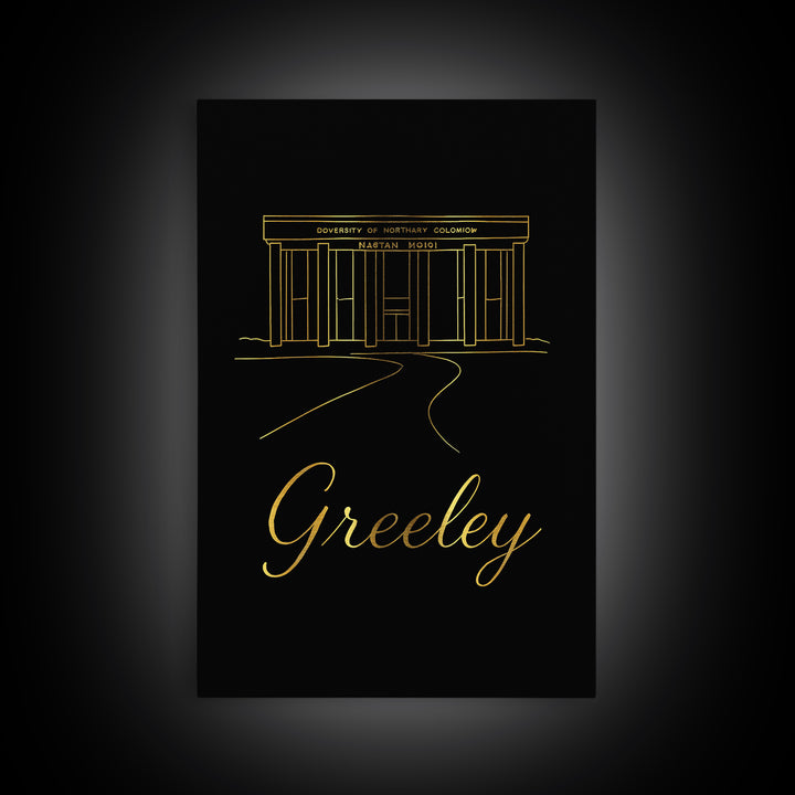 Greeley Travel Poster, Canvas Print, Gold Outline Poster Art, Greeley Art Print, City Art Print, Mid Century Wall Art, Travel Poster Set