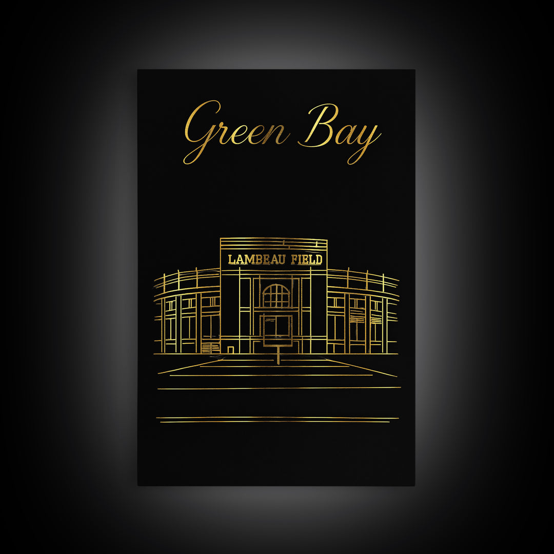Green Bay Wisconsin Travel Poster, Canvas Print, Black Gold Minimalist Art, Green Bay Art Print, Watercolor City Skyline, Travel Poster Art