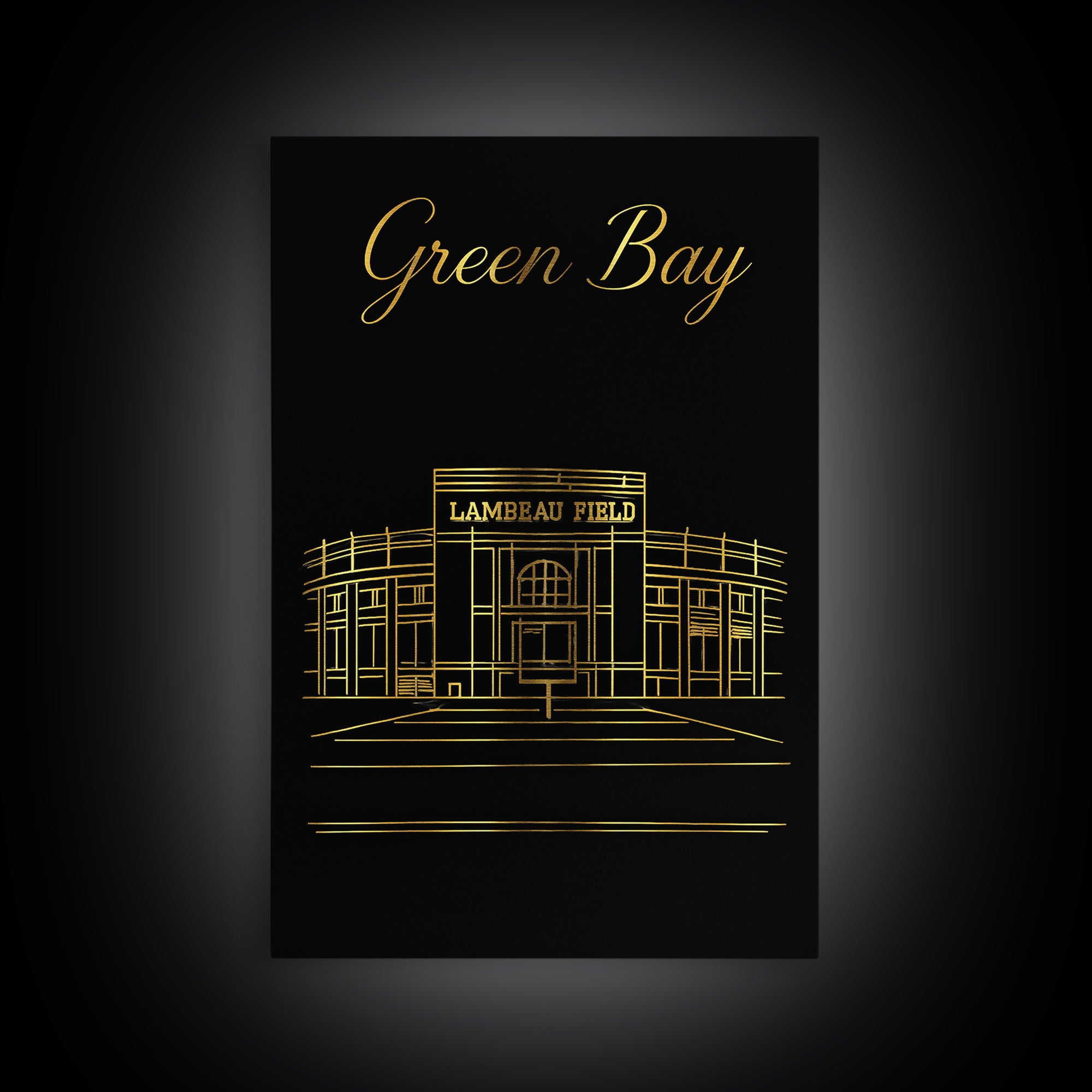 Green Bay Wisconsin Travel Poster, Canvas Print, Black Gold Minimalist Art, Green Bay Art Print, Watercolor City Skyline, Travel Poster Art