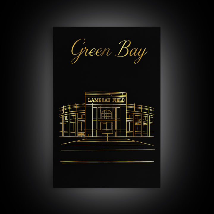 Green Bay Wisconsin Travel Poster, Canvas Print, Black Gold Minimalist Art, Green Bay Art Print, Watercolor City Skyline, Travel Poster Art