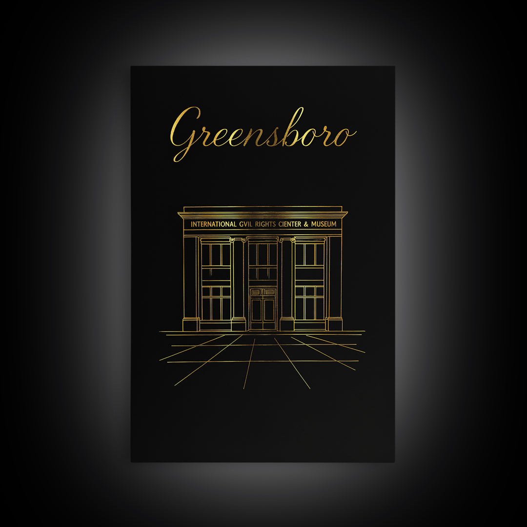 Greensboro North Carolina Travel Poster, Canvas Print, Minimalist Gold Line Art, Greensboro Art Print, Wall Art, Travel Poster Set
