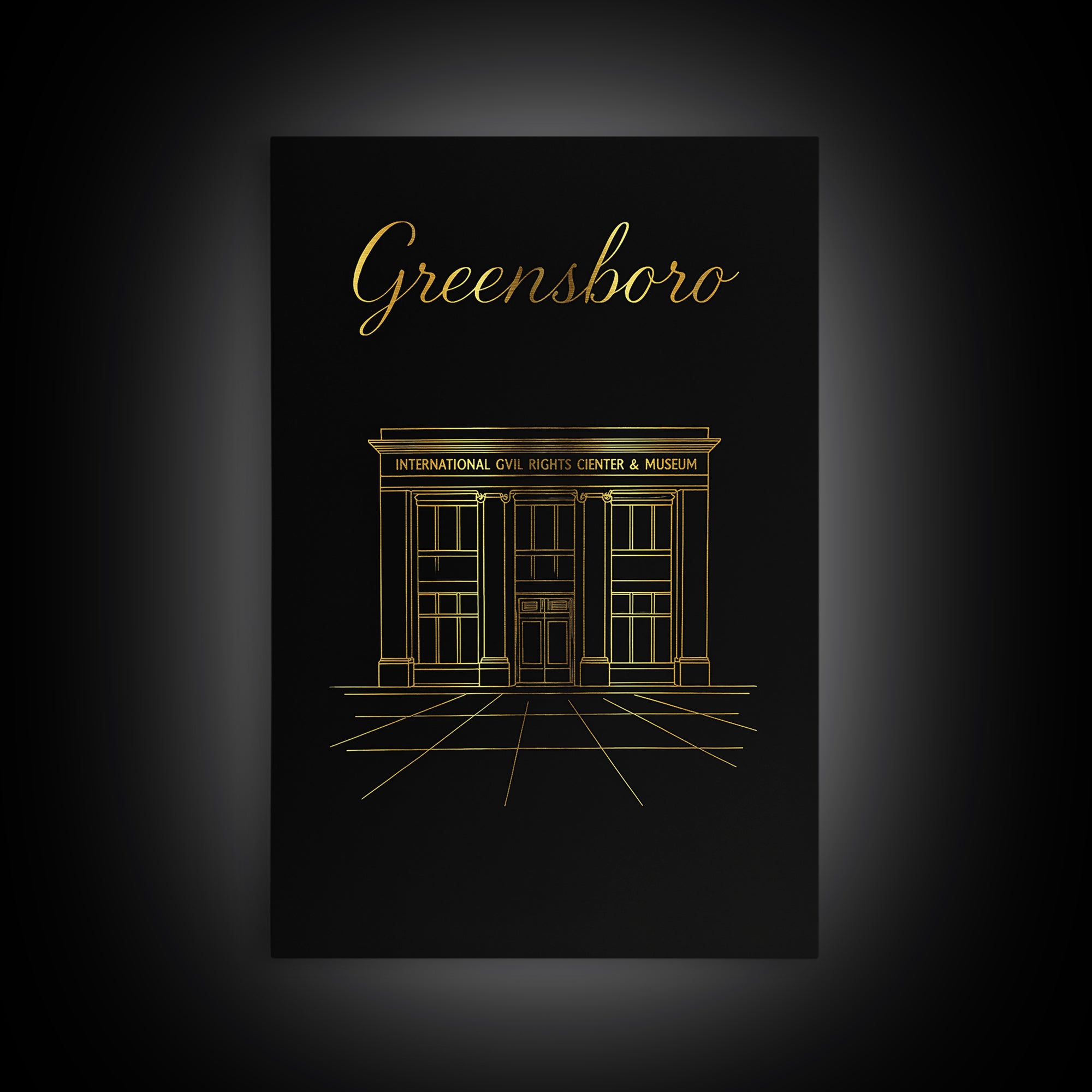 Greensboro North Carolina Travel Poster, Canvas Print, Minimalist Gold Line Art, Greensboro Art Print, Wall Art, Travel Poster Set