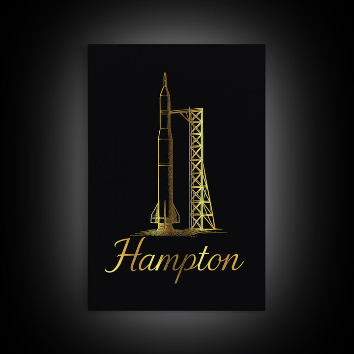 Hampton Virginia Travel Poster, Canvas Print, Minimalist Gold Line Art, Hampton Travel Art, Wanderlust Decor, Wall Art, City Art Print