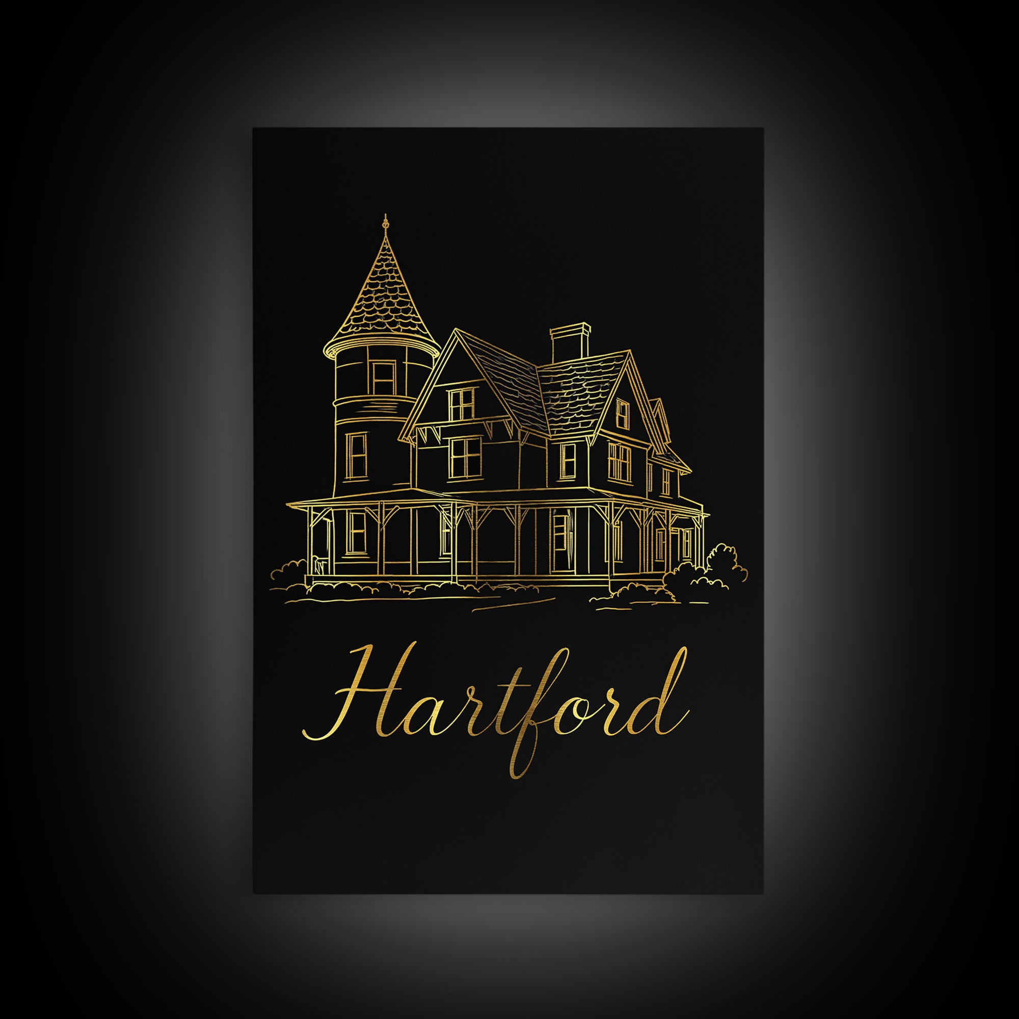 Hartford Connecticut Travel Poster, Canvas Print, Gold Outline Poster Art, Hartford Wall Art, Travel Poster Set, Travel Art Print, Wall Art