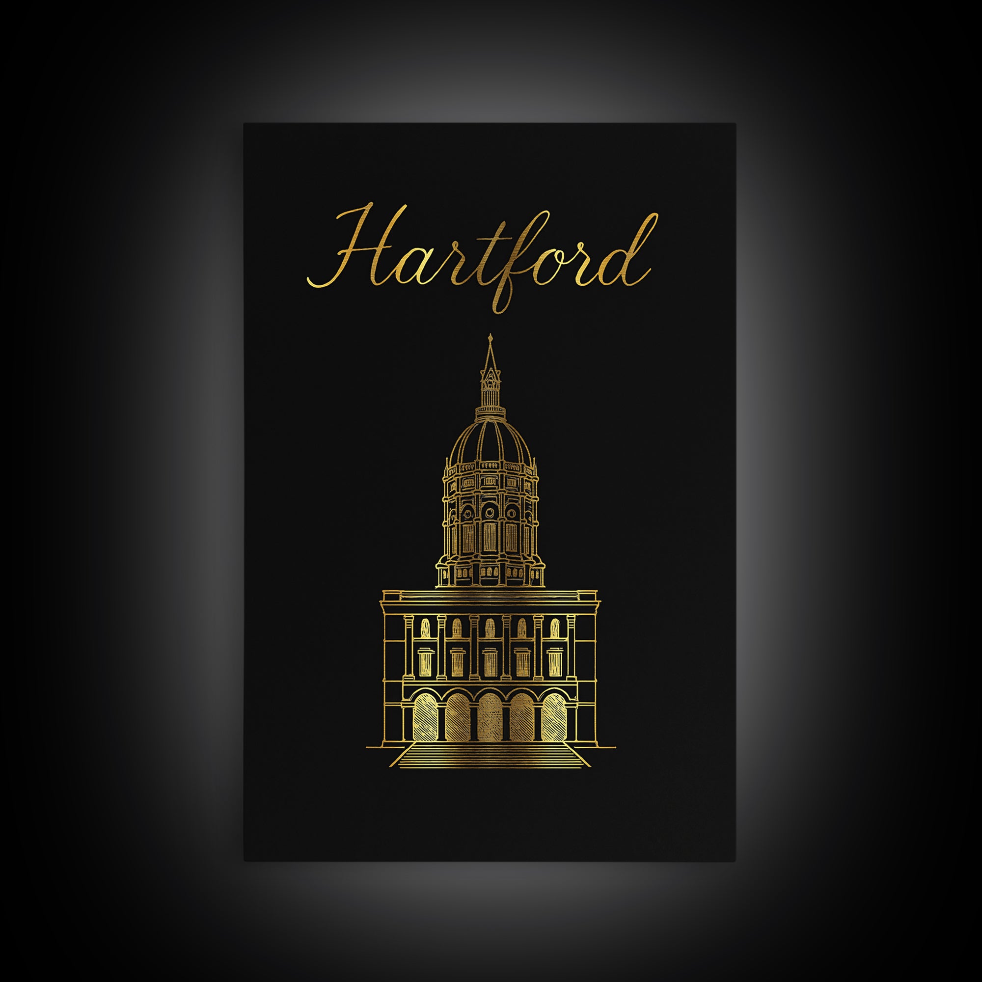 Hartford Travel Poster, Framed Canvas Print, Dark Minimalist Wall Art, Hartford Travel Art, Living Room Wall Art, Modern Wall Decor