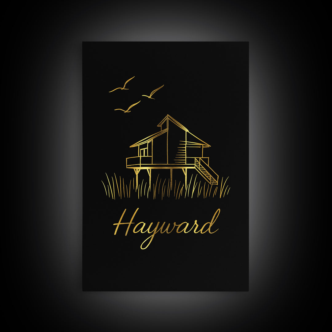 Hayward California Travel Poster, Canvas Print, Gold Outline Poster Art, Hayward Travel Art, Wall Decor, Wall Decor, Travel Poster Set