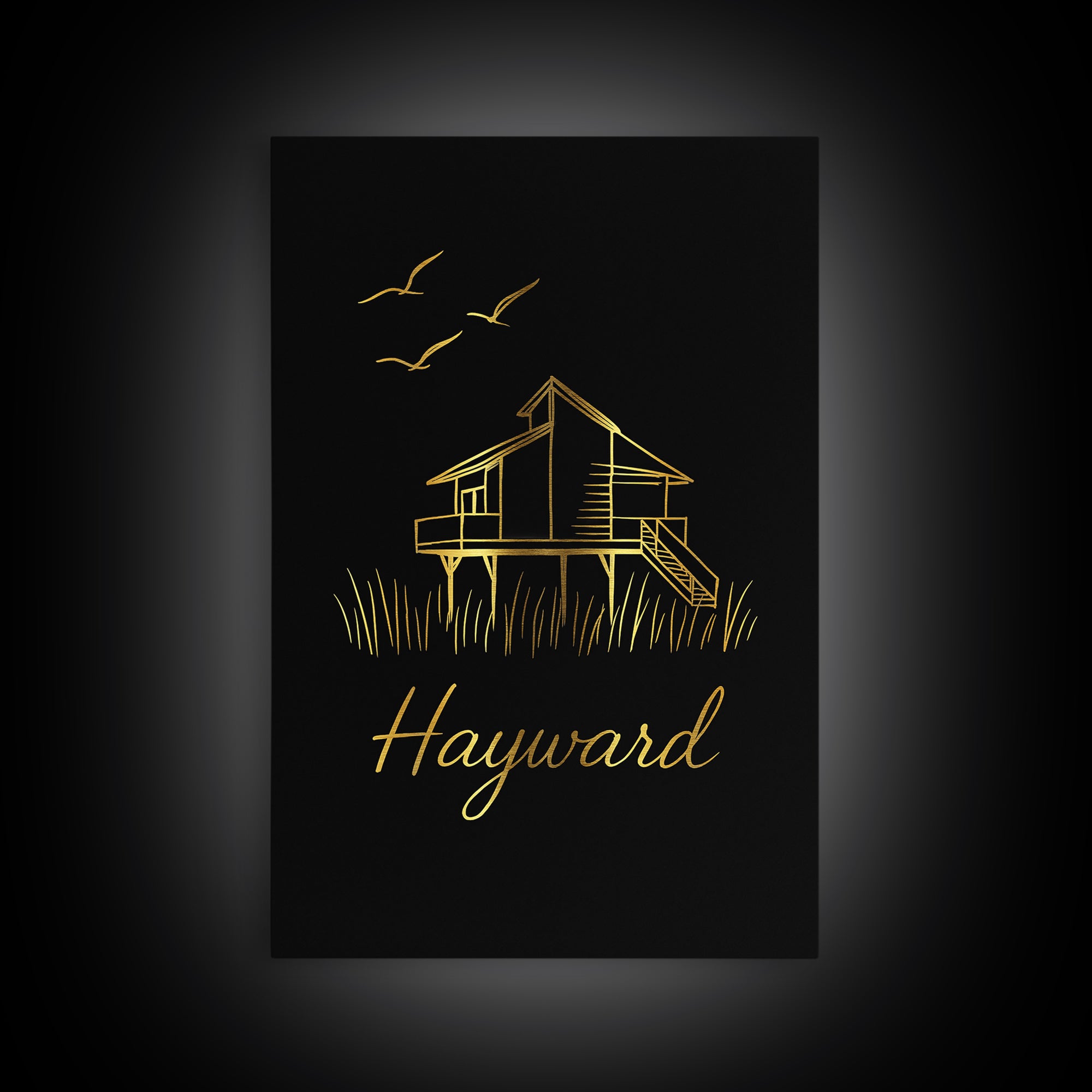 Hayward California Travel Poster, Canvas Print, Gold Outline Poster Art, Hayward Travel Art, Wall Decor, Wall Decor, Travel Poster Set