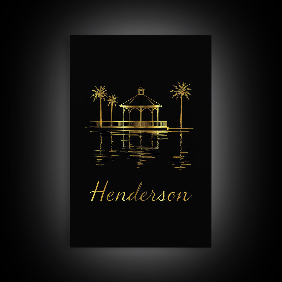 Henderson Travel Poster, Canvas Print, Gold Outline Poster Art, Henderson City Art, Travel Poster Art, Mid Century Wall Art, Travel Gift