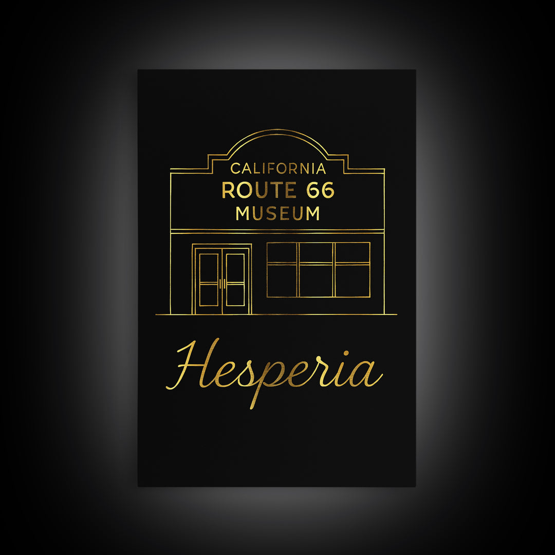 Hesperia California Travel Poster, Canvas Print, Gold Outline Poster Art, Hesperia Poster Print, Fine Art Print, Office Decor, Wall Decor