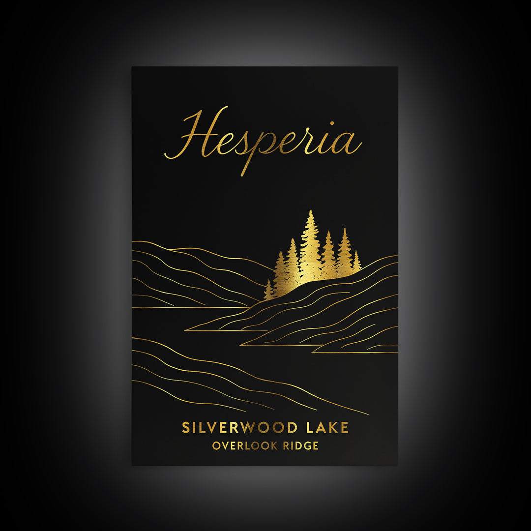 Hesperia Travel Poster, Framed Canvas Print, Dark Minimalist Wall Art, Hesperia Travel Art, Vintage City Art, City Illustration
