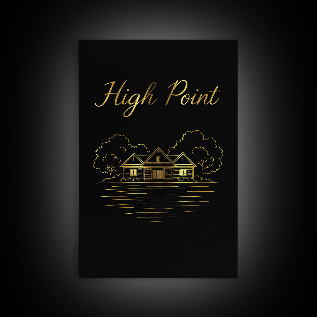 High Point Travel Poster, Framed Canvas Print, Dark Minimalist Wall Art, High Point Wall Art, Home Office Decor, Retro Travel Print