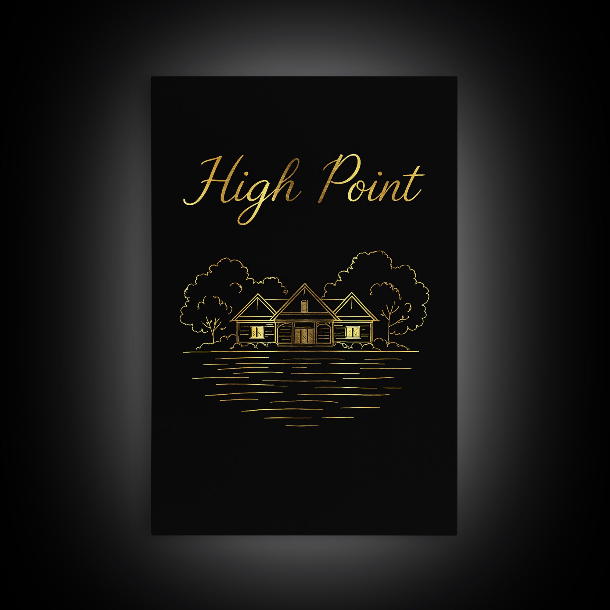 High Point Travel Poster, Framed Canvas Print, Dark Minimalist Wall Art, High Point Wall Art, Home Office Decor, Retro Travel Print
