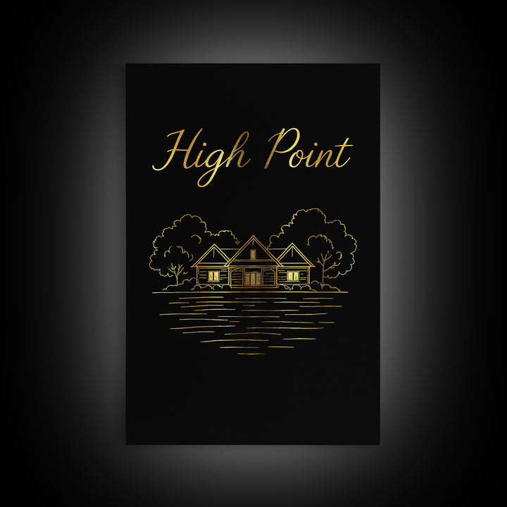 High Point Travel Poster, Framed Canvas Print, Dark Minimalist Wall Art, High Point Wall Art, Home Office Decor, Retro Travel Print