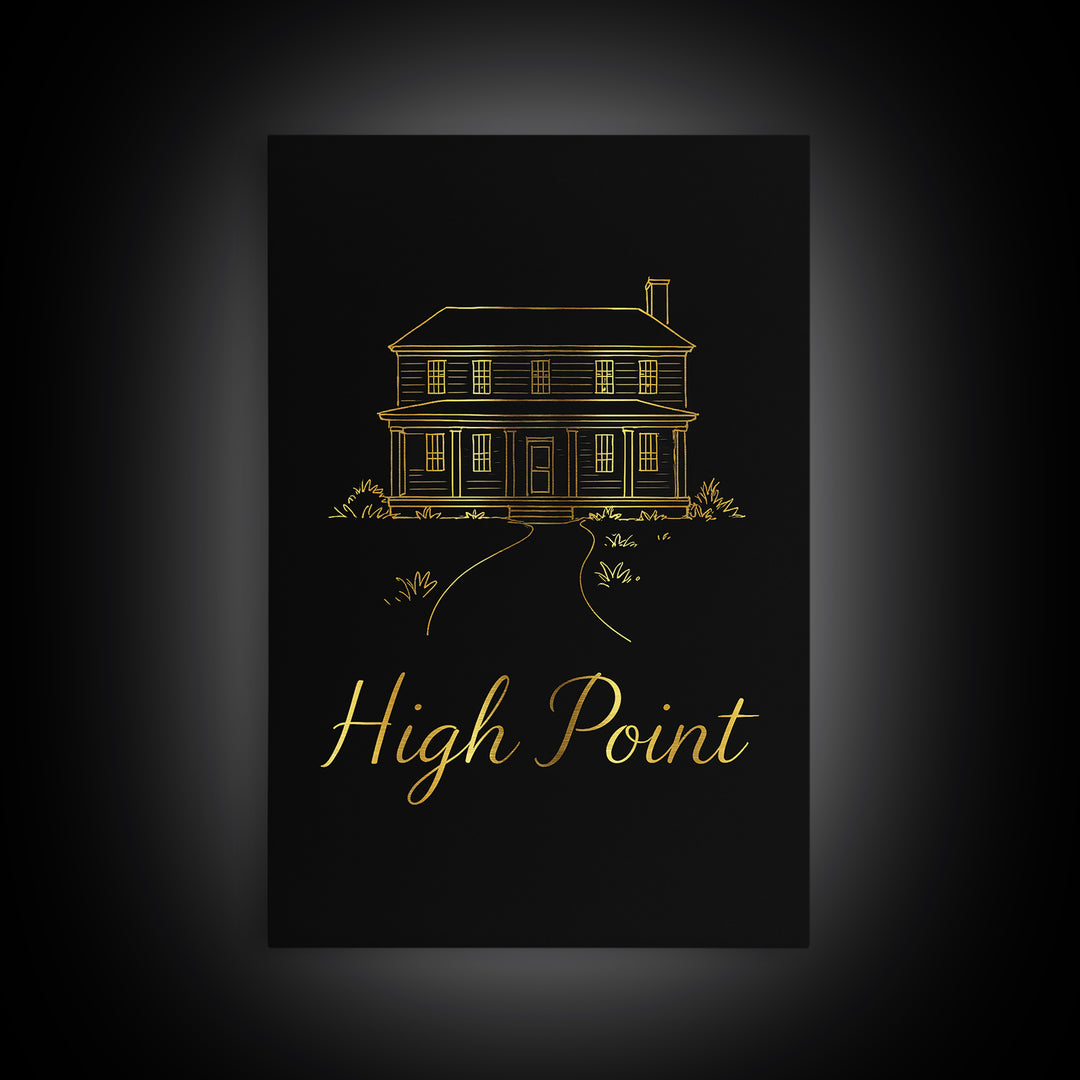 High Point Travel Poster, Framed Canvas Print, Gold Outline Poster Art, High Point Art Print, Travel Poster Art, Travel Wall Art