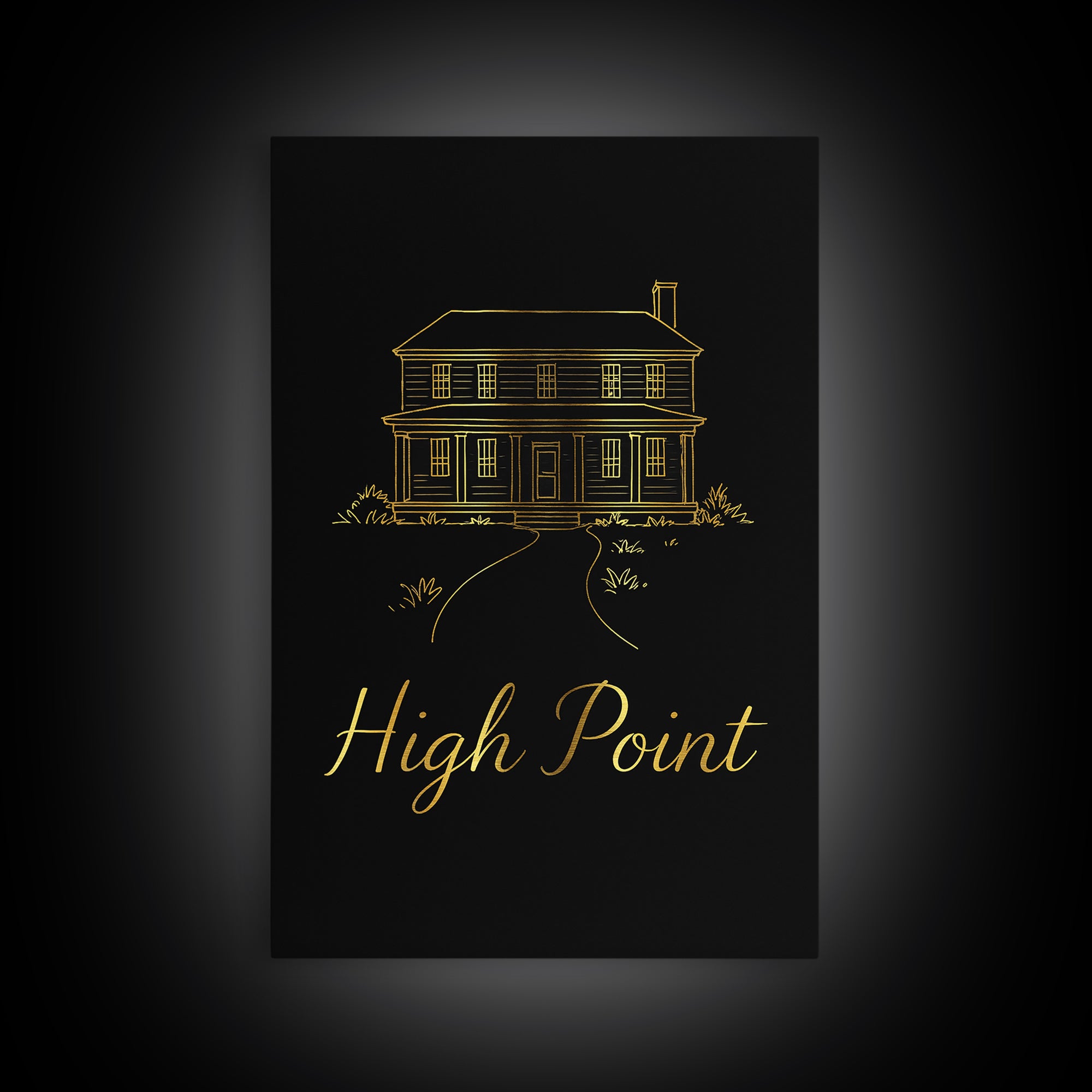 High Point Travel Poster, Framed Canvas Print, Gold Outline Poster Art, High Point Art Print, Travel Poster Art, Travel Wall Art