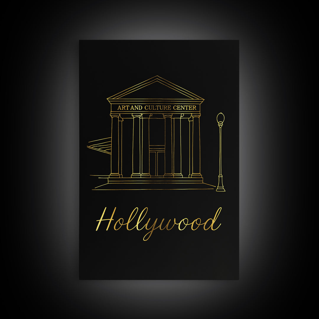 Hollywood Travel Poster, Canvas Print, Minimalist Gold Line Art, Hollywood City Art, Retro Travel Print, Travel Poster Set, Landscape Art