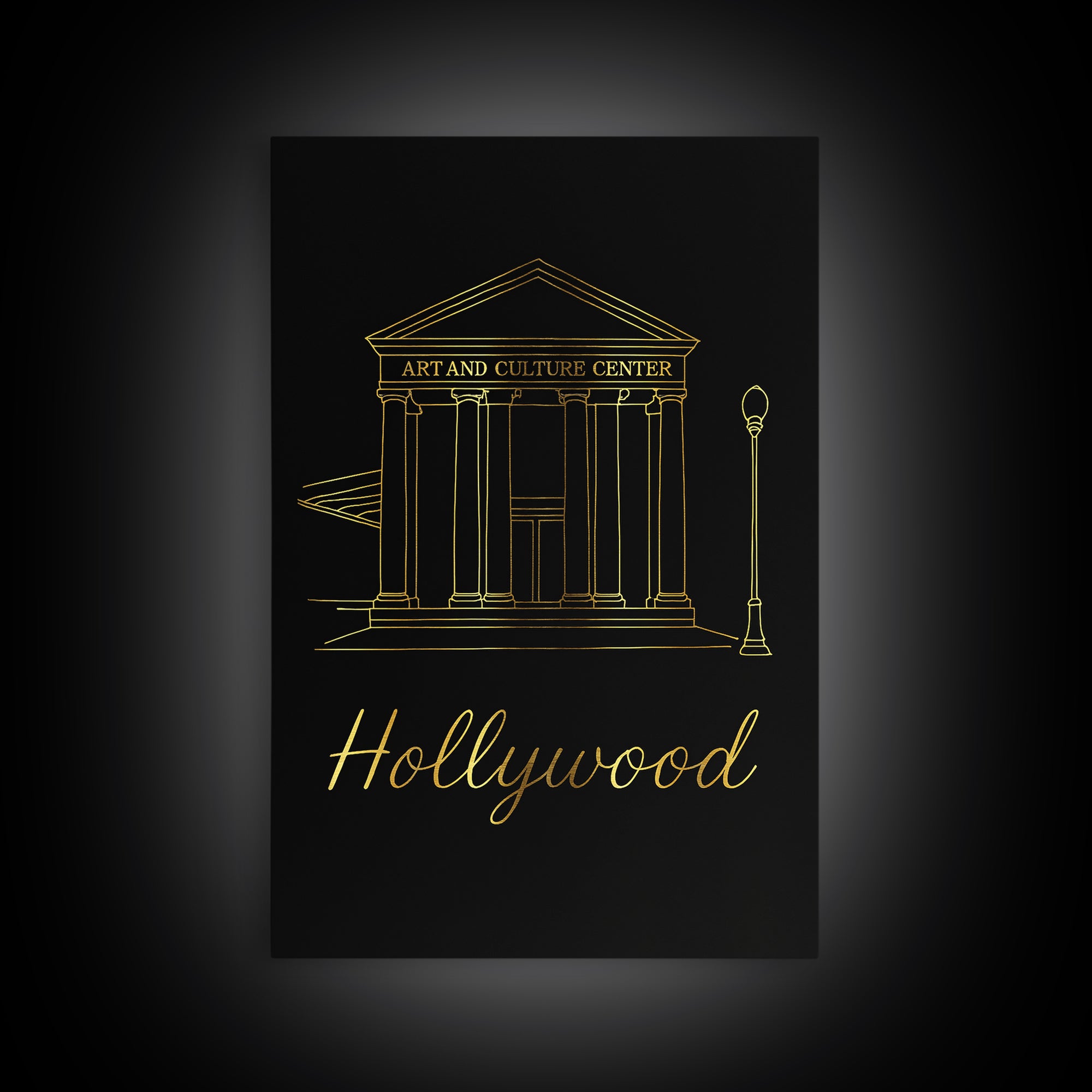 Hollywood Travel Poster, Canvas Print, Minimalist Gold Line Art, Hollywood City Art, Retro Travel Print, Travel Poster Set, Landscape Art