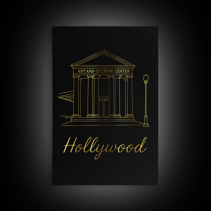 Hollywood Travel Poster, Canvas Print, Minimalist Gold Line Art, Hollywood City Art, Retro Travel Print, Travel Poster Set, Landscape Art
