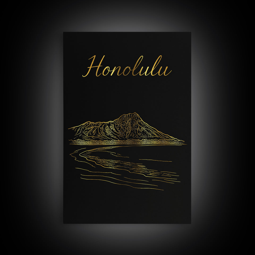 Honolulu Travel Poster, Canvas Print, Dark Minimalist Wall Art, Honolulu City Art, City Travel Prints, Travel Art Print, Wanderlust Decor