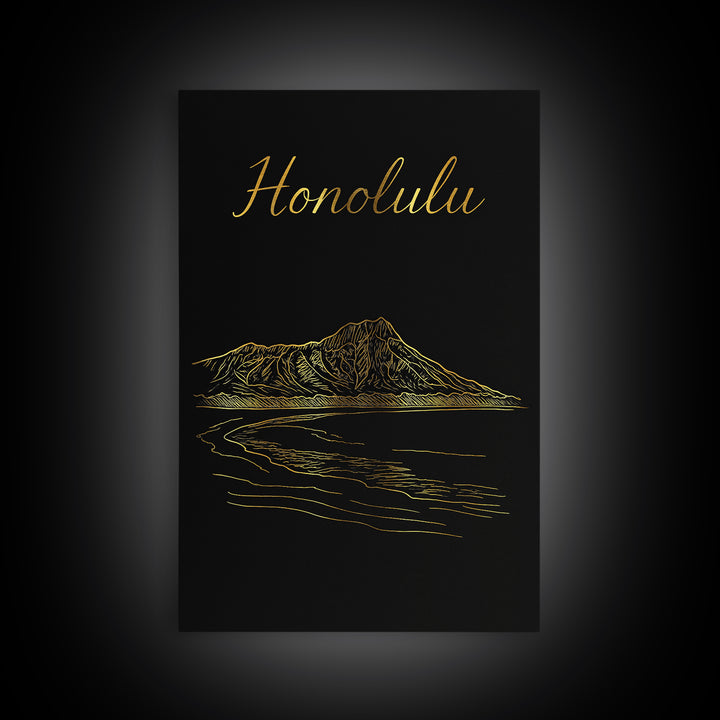 Honolulu Travel Poster, Canvas Print, Dark Minimalist Wall Art, Honolulu City Art, City Travel Prints, Travel Art Print, Wanderlust Decor