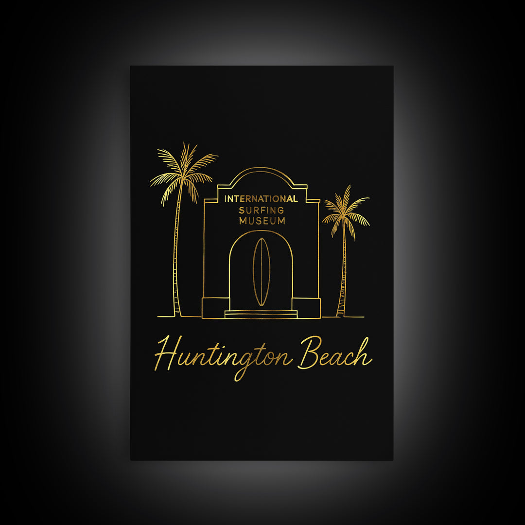 Huntington Beach California Travel Poster, Canvas Print, Dark Minimalist Wall Art, Huntington Beach City Art, City Illustration, Travel Art