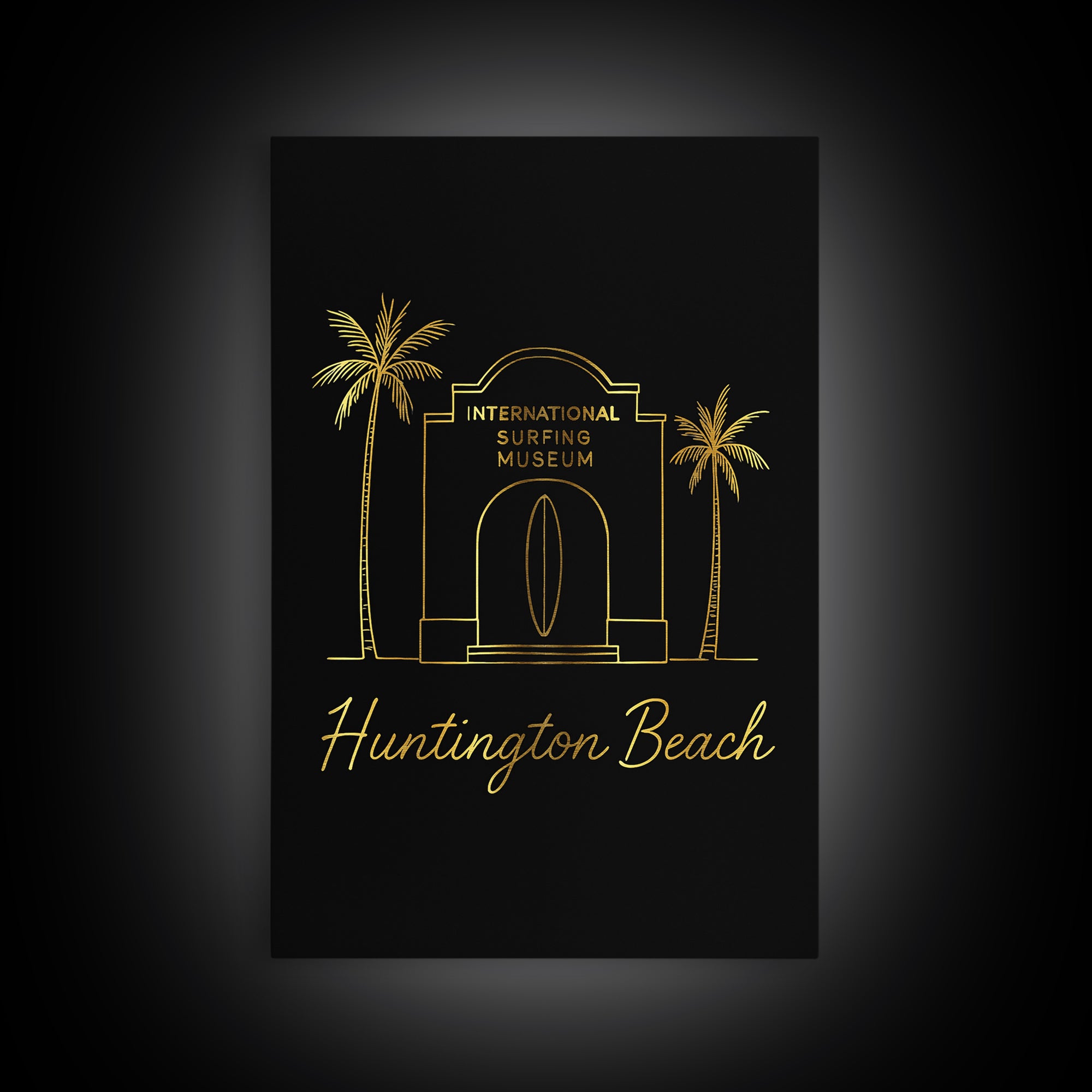 Huntington Beach California Travel Poster, Canvas Print, Dark Minimalist Wall Art, Huntington Beach City Art, City Illustration, Travel Art