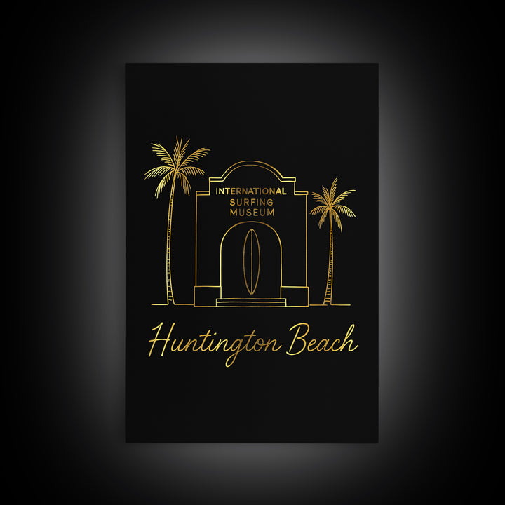 Huntington Beach California Travel Poster, Canvas Print, Dark Minimalist Wall Art, Huntington Beach City Art, City Illustration, Travel Art