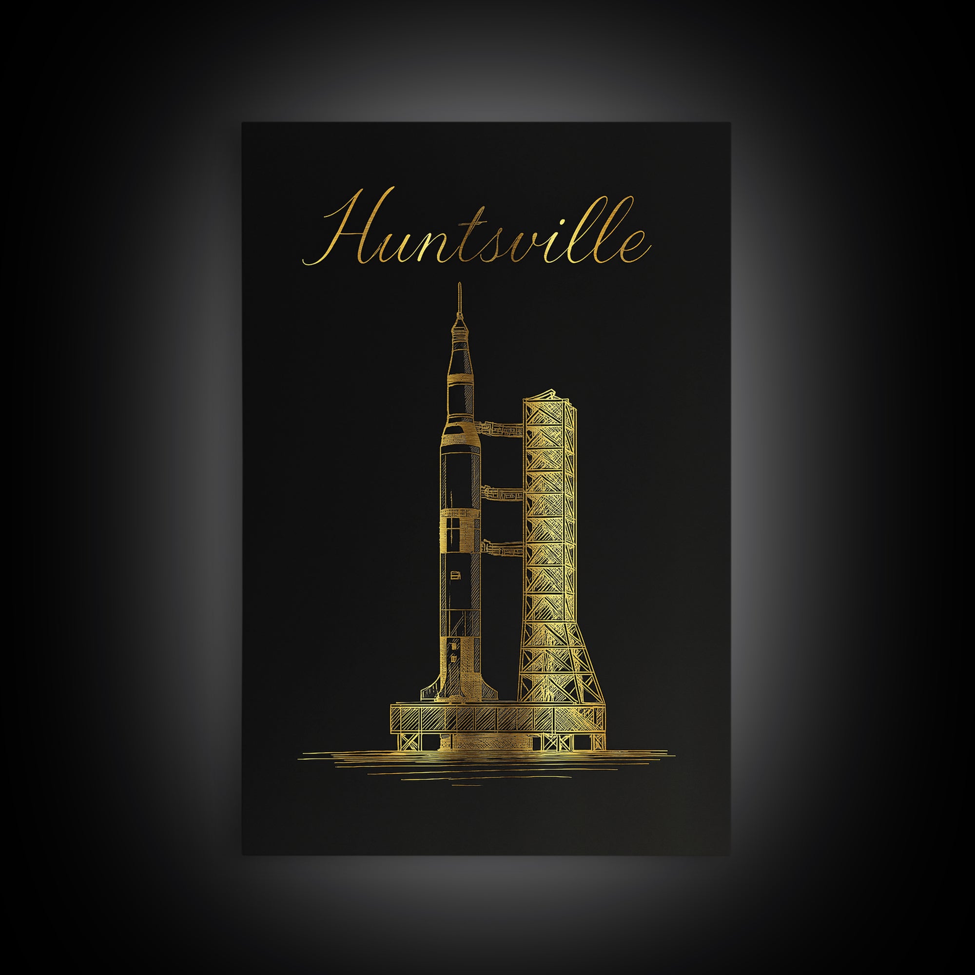 Huntsville Travel Poster, Framed Canvas Print, Minimalist Gold Line Art, Huntsville Travel Art, Mid Century Wall Art, Travel Poster Set