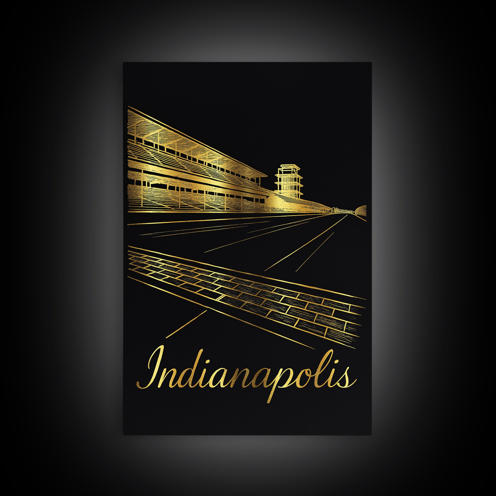 Indianapolis Indiana Travel Poster, Canvas Print, Minimalist Gold Line Art, Indianapolis Art Print, Travel Wall Art, Living Room Wall Art