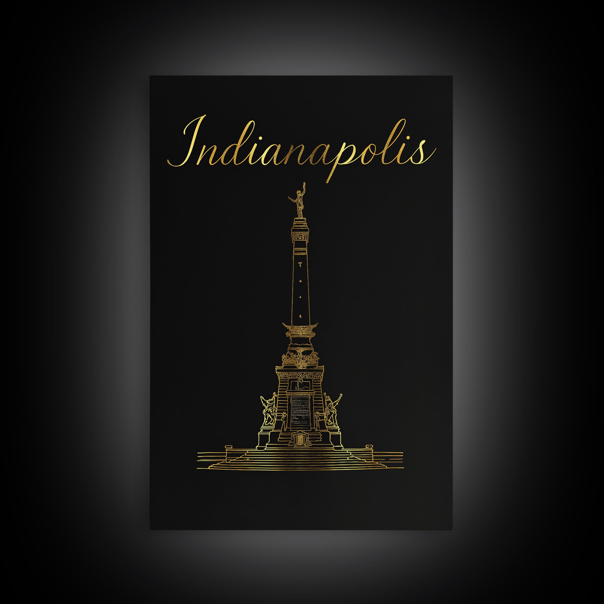 Indianapolis Travel Poster, Framed Canvas Print, Dark Minimalist Wall Art, Indianapolis Wall Art, Watercolor Cityscape, Travel Wall Art