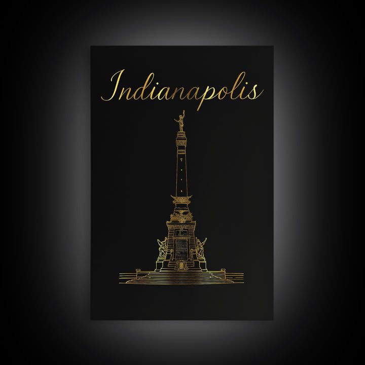 Indianapolis Travel Poster, Framed Canvas Print, Dark Minimalist Wall Art, Indianapolis Wall Art, Watercolor Cityscape, Travel Wall Art