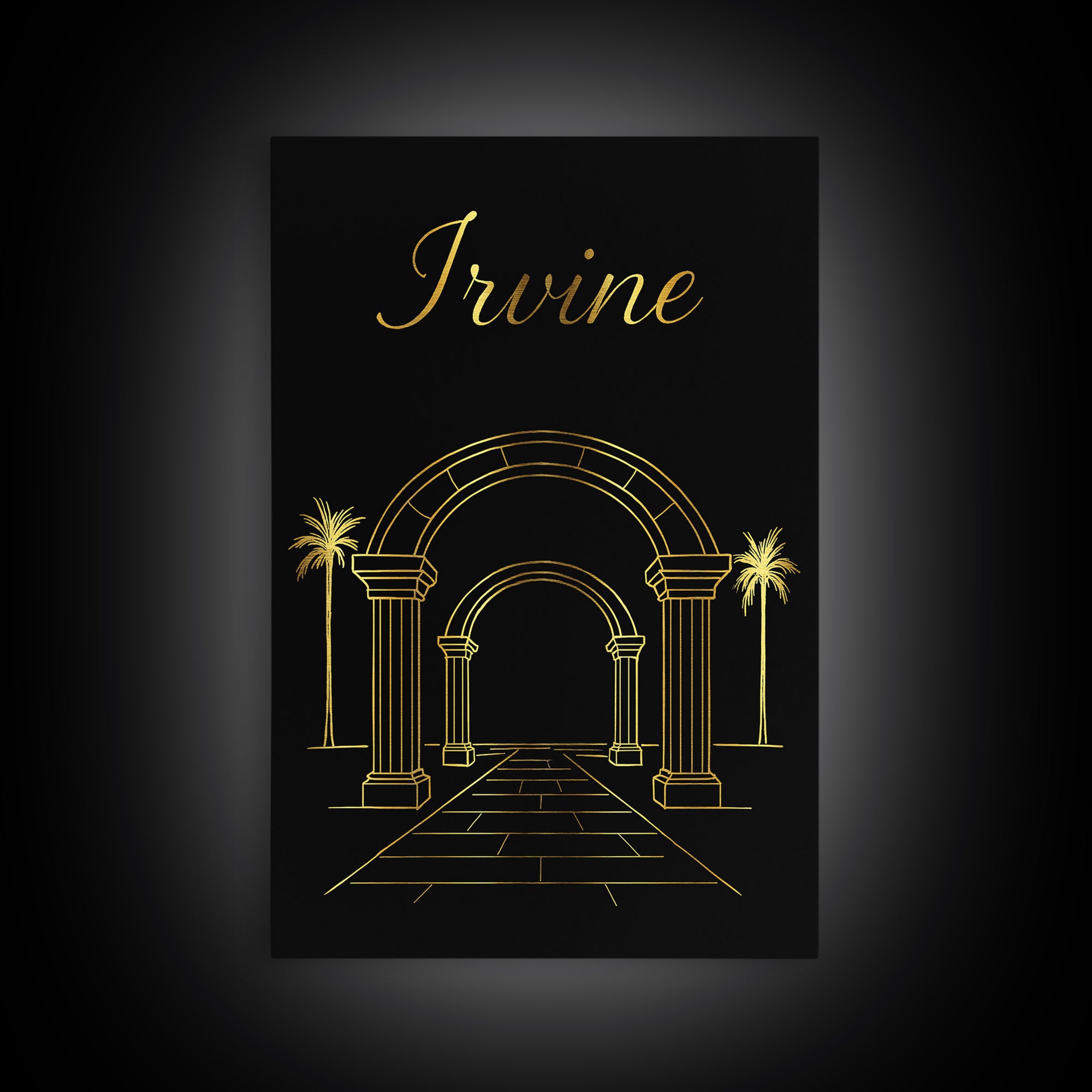 Irvine Travel Poster, Canvas Print, Gold Outline Poster Art, Irvine Poster Print, Travel Wall Art, City Art Print, Living Room Wall Art