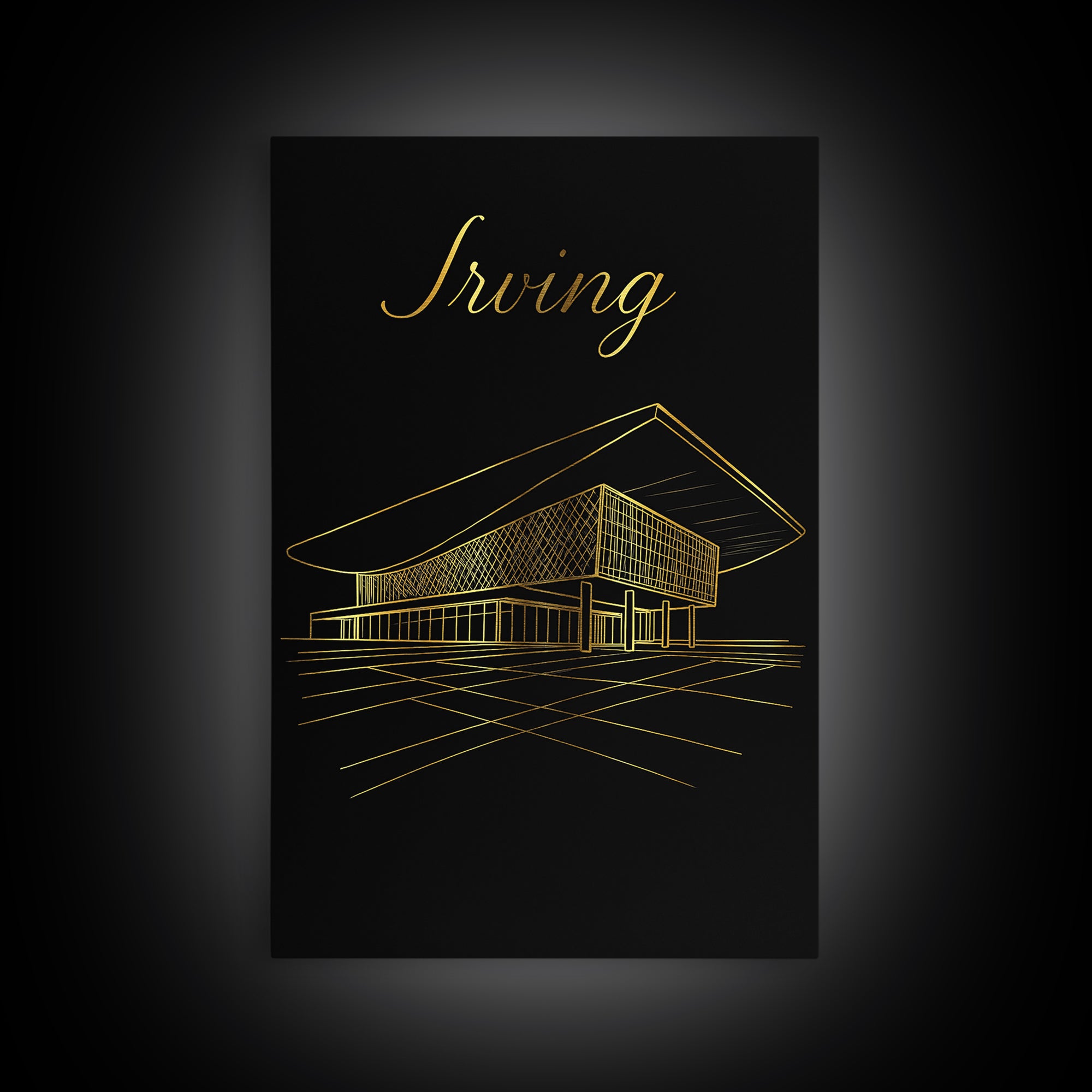 Irving Texas Travel Poster, Canvas Print, Gold Outline Poster Art, Irving Wall Art, Vintage City Art, City Art Print, Vintage Travel Art