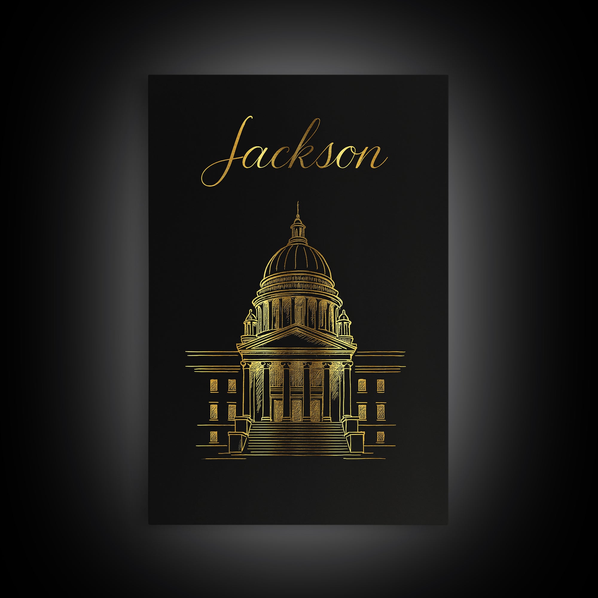 Jackson Travel Poster, Canvas Print, Gold Outline Poster Art, Jackson Travel Art, Living Room Wall Art, Mid Century Wall Art, Home Decor