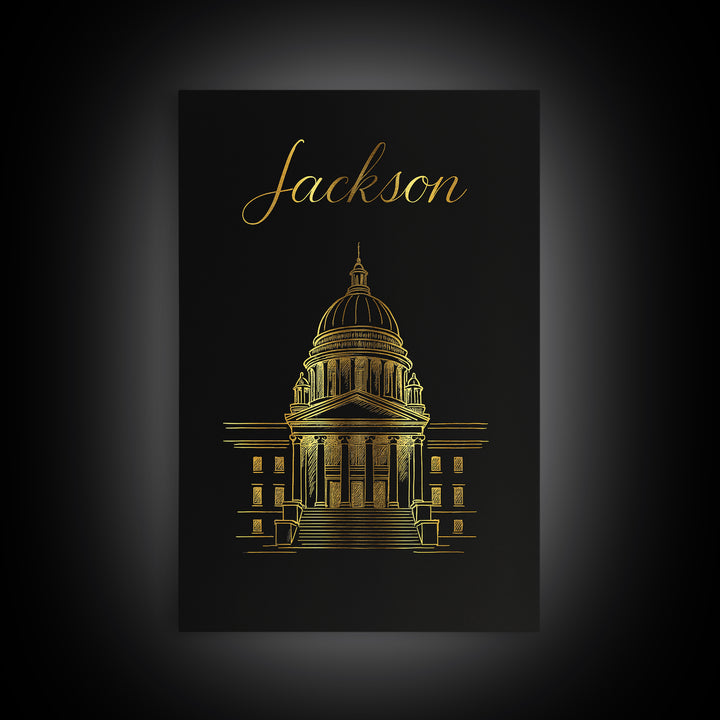 Jackson Travel Poster, Canvas Print, Gold Outline Poster Art, Jackson Travel Art, Living Room Wall Art, Mid Century Wall Art, Home Decor