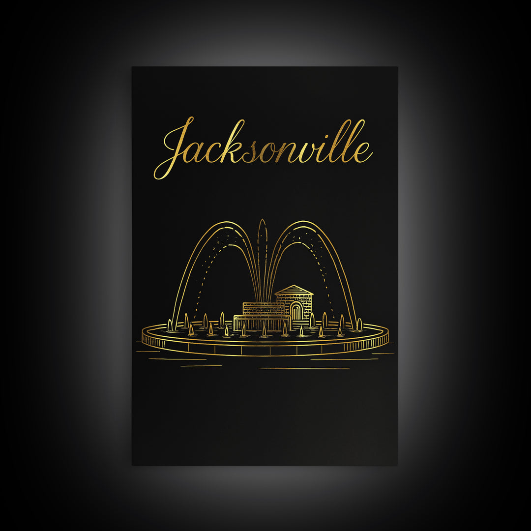 Jacksonville Travel Poster, Framed Canvas Print, Black Gold Minimalist Art, Jacksonville Travel Art, Travel Wall Decor, Travel Wall Art