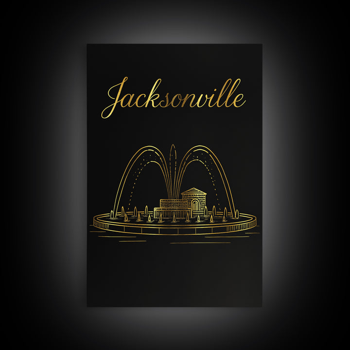 Jacksonville Travel Poster, Framed Canvas Print, Black Gold Minimalist Art, Jacksonville Travel Art, Travel Wall Decor, Travel Wall Art